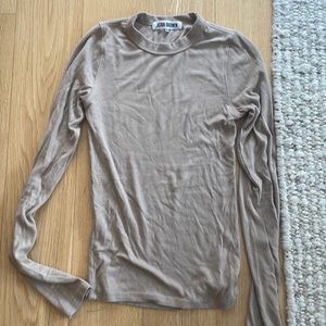 Joah Brown XS/S Crewneck Long Sleeve Shirt in Taupe Rib